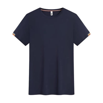 Men's grey round neck ice-feeling fibre pullover shirt for business and sports wear.