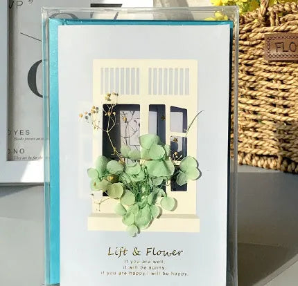 Handmade 3D butterfly greeting card with stand-up artificial flowers on coated paper, 16x10.5cm