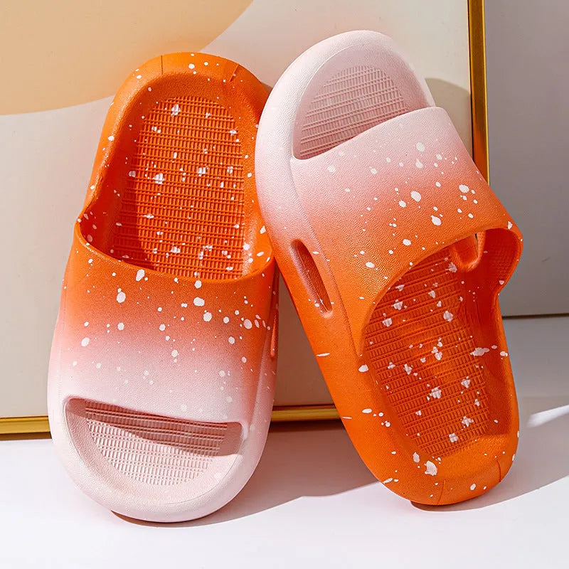 Children's gradient-colour PVC summer slippers showing non-slip sole and European style design