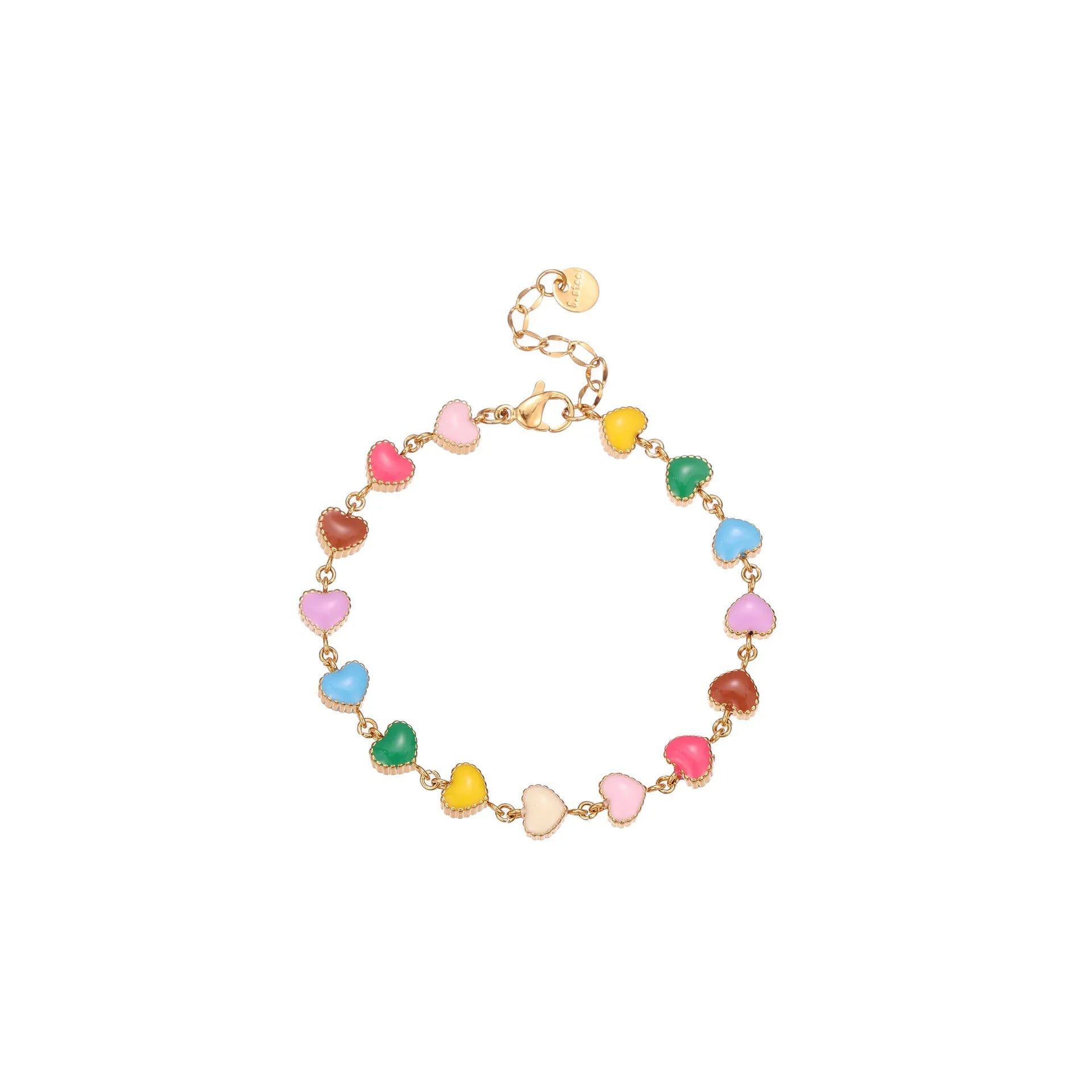 Women's love heart-shaped titanium steel bracelet necklace with colourful oil design and gold electroplating