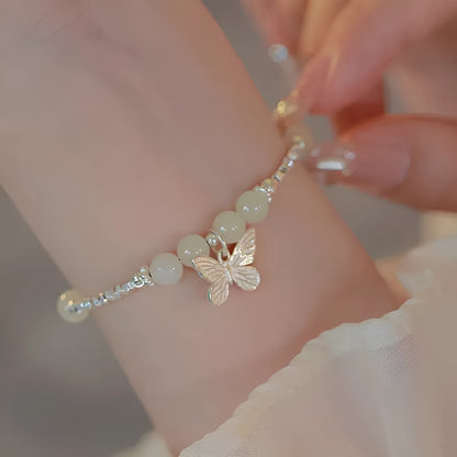 Women's butterfly bracelet and necklace jewellery set with electroplated silver finish