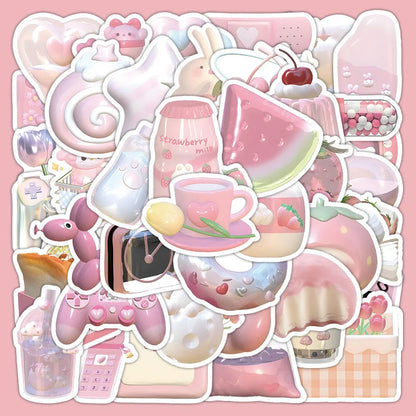 Pink girl heart 3D decorative stickers showing realistic dimensional effects and adhesive backing