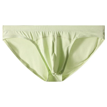 Modal low waist briefs in dark gray, green, sky blue, pink, and colorful blue with jacquard ice silk finish, sizes M to XXL.