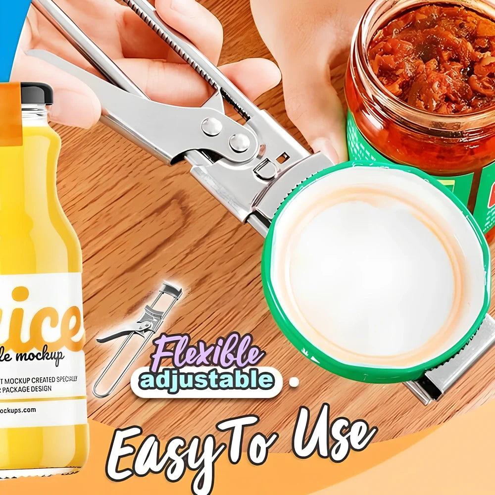 Adjustable stainless steel bottle and jar opener, 19cm long, 120g weight with non-slip handle for secure grip