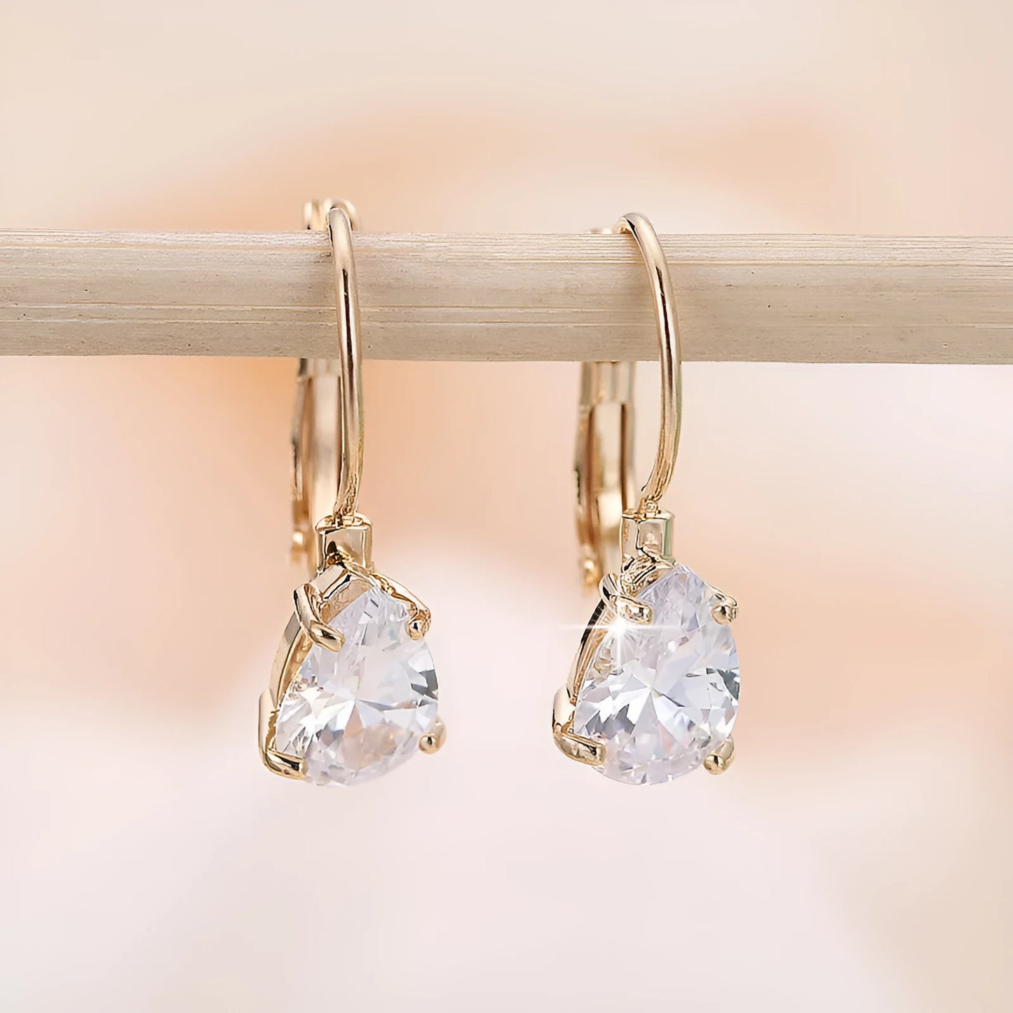 Women's copper drop earrings with gemstone inlay in gold or platinum finish