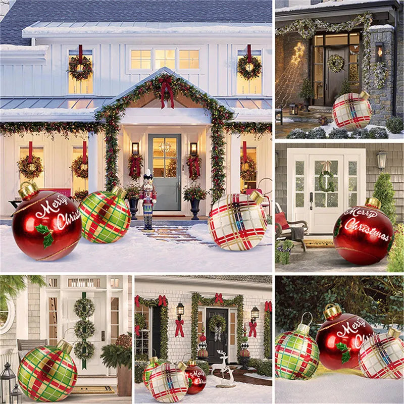 Christmas ornament ball outdoor PVC 60cm inflatable decorated ball PVC giant large balls Xmas tree decorations toy ball for yard party event with strong bright colours multicolour choice
