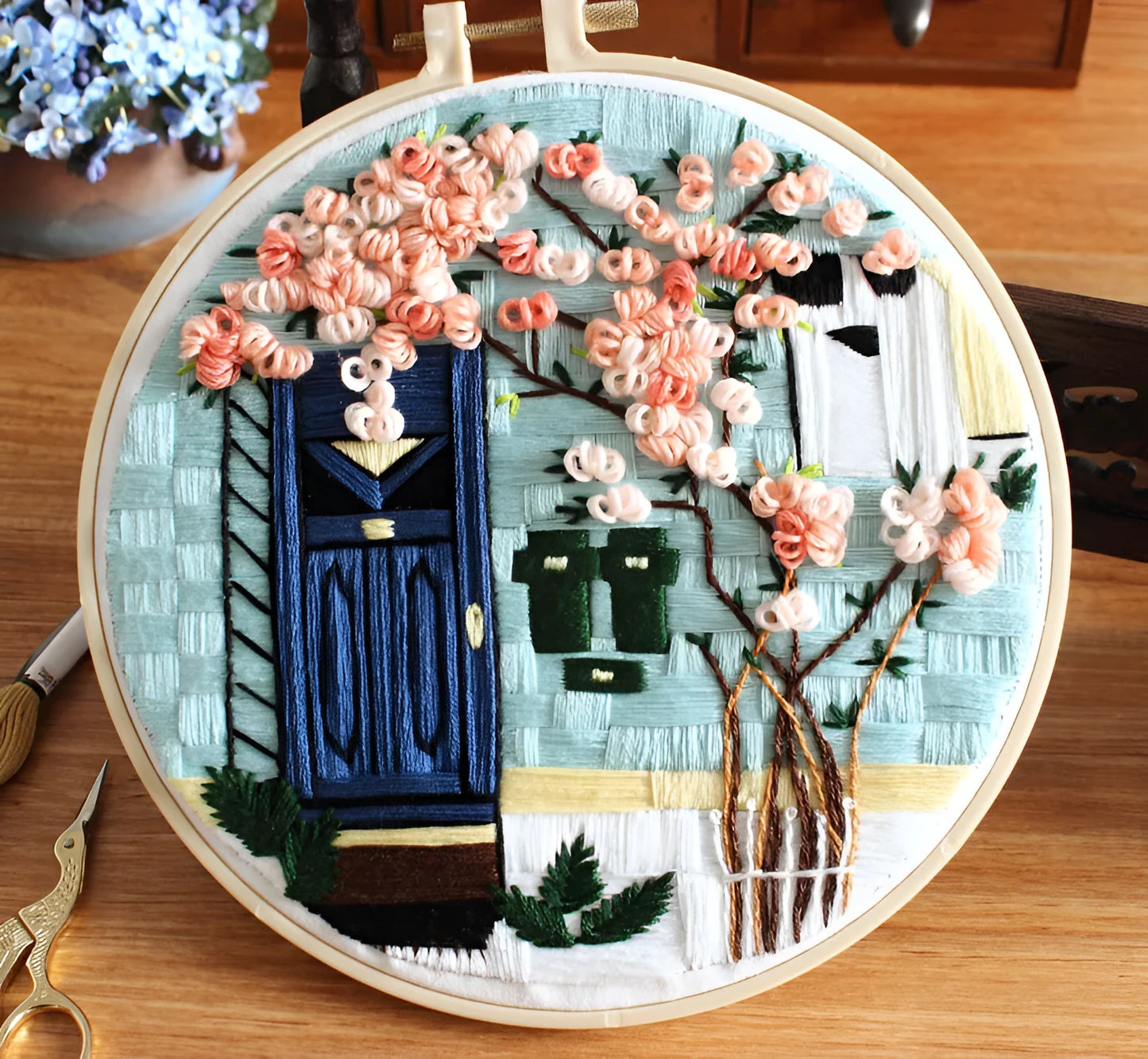 20cm European landscape embroidery kit on cotton cloth with villa and courtyard patterns
