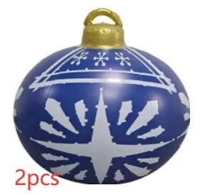 Large 60cm inflatable PVC Christmas decoration ball in bright colours for outdoor garden or tree display.