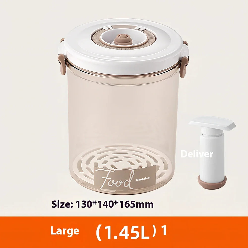 Transparent vacuum food storage box with manual pump and removable drainage net for extended freshness