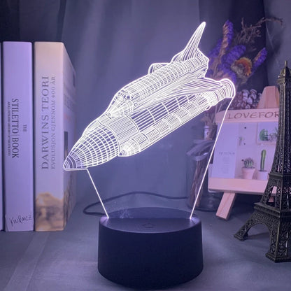 Custom 3D aeroplane hologram night light with personalised name, showing optical acrylic panel and ABS base