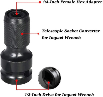 Scaling bit holder with telescopic sleeve and O-ring bolt made from No. 45 steel for socket wrench conversions.