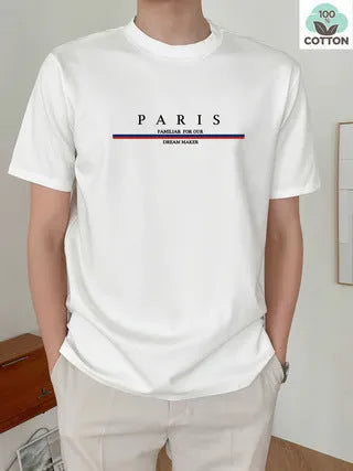 Men's heavyweight pure cotton short-sleeved T-shirt with a printed letter design in a loose fit.