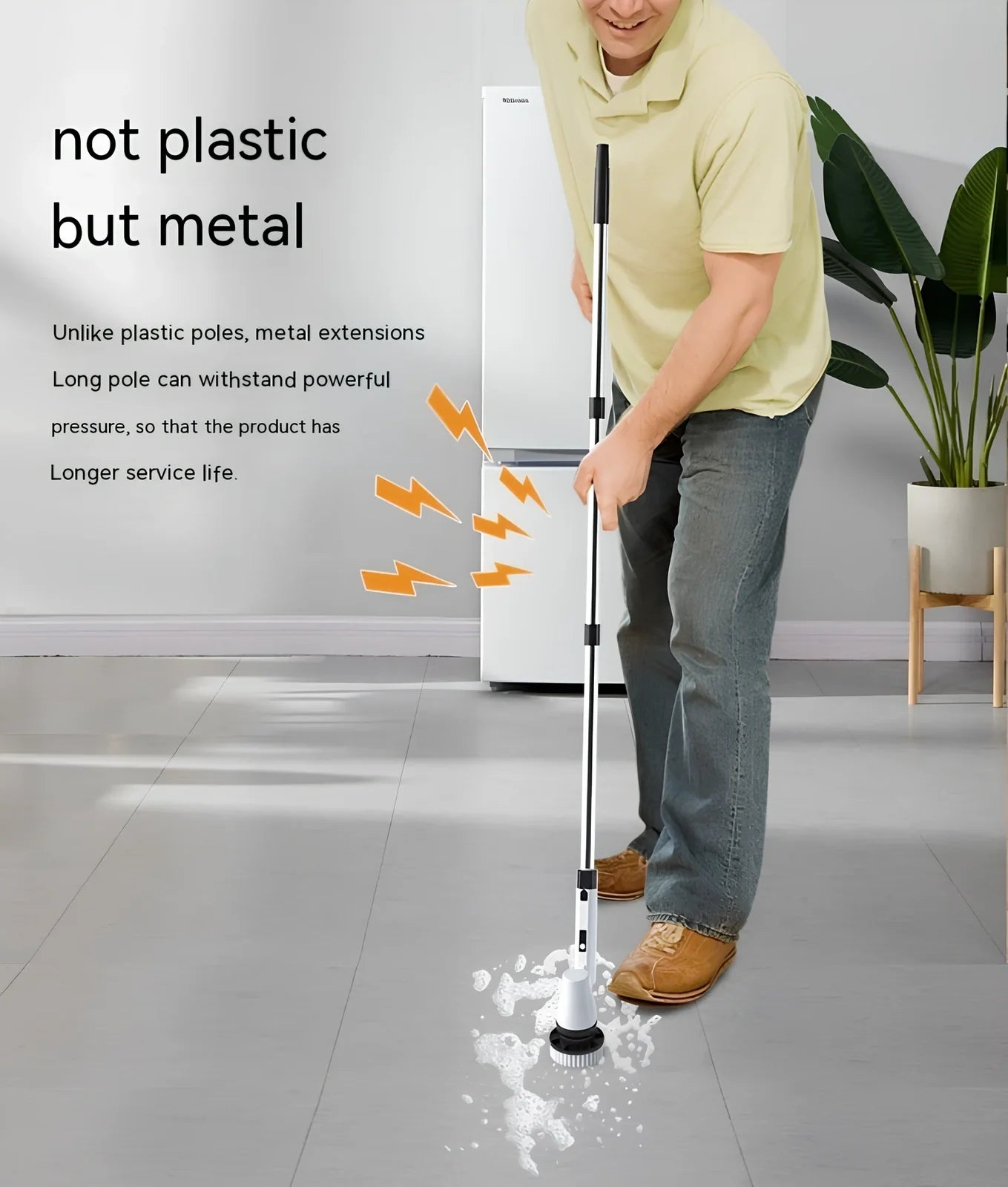 White 7-in-1 wireless electric cleaning brush with retractable 100cm handle and interchangeable heads for bathroom toilet floor scrubbing