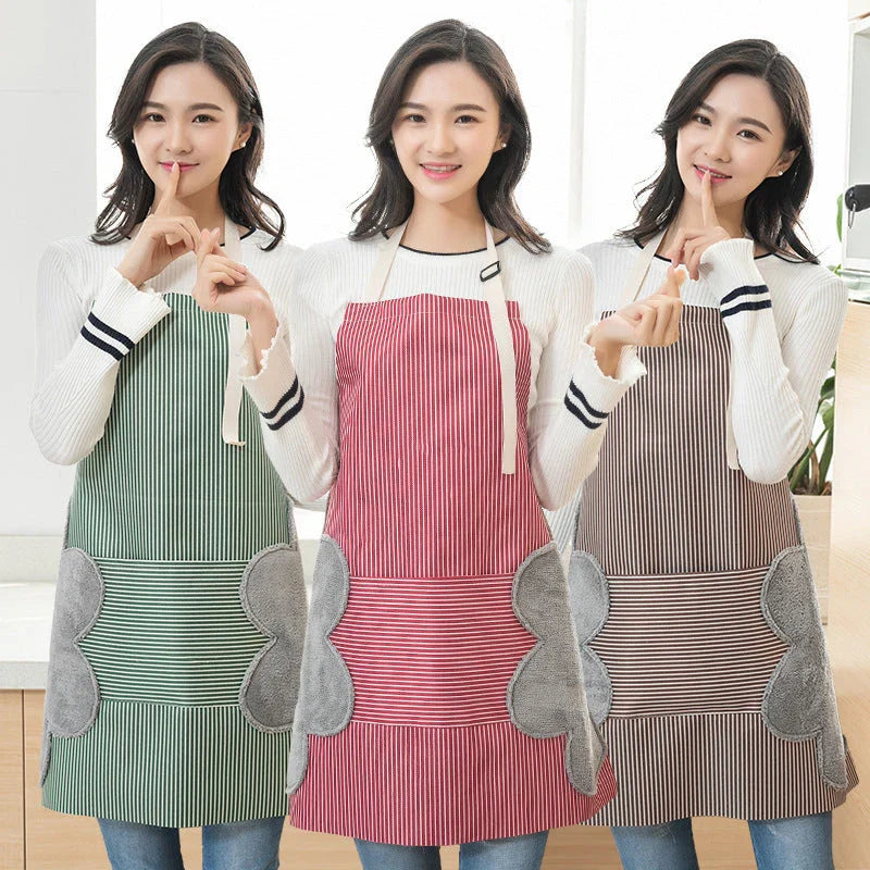 Adjustable waterproof kitchen apron with towel pockets, featuring a sleek Nordic-inspired design and made with durable Oxford cloth and soft polyester velvet.