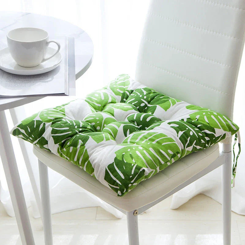 Soft and supportive linen-cotton chair cushion with various color and pattern options