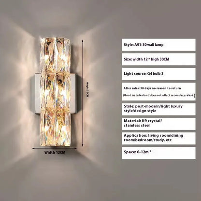 Silver or gold linear crystal wall lamp with LED lighting in various lengths for hallway or bedroom.