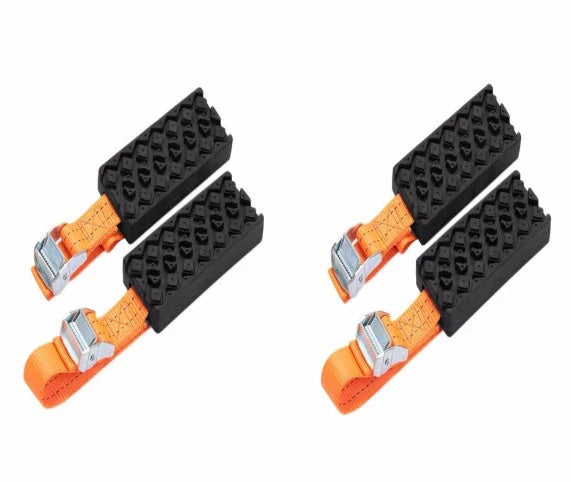 Premium snow tire chains with rugged rubber and nylon construction for maximum traction on icy and snowy roads