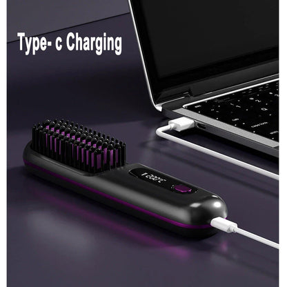 Cordless hair straightener brush with fast heating, long-lasting battery, and USB charging for effortless styling on-the-go