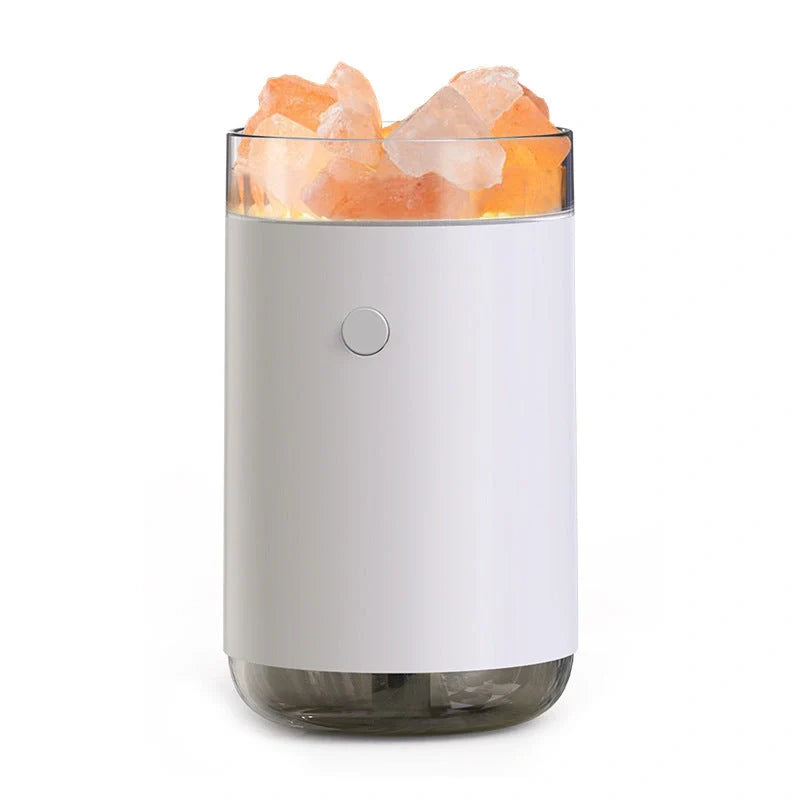 Crystal Salt Stone Air Humidifier with Aromatherapy and LED Lamp on desk