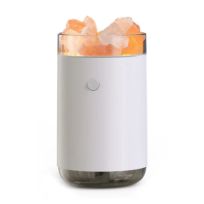 Crystal Salt Stone Air Humidifier with Aromatherapy and LED Lamp on desk