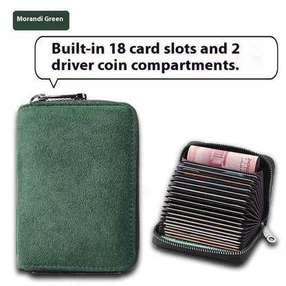 Men's suede-effect PU leather card holder with anti-degaussing protection showing card slots