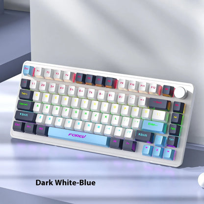 Mechanical keyboard and wireless mouse set in a chosen colour like beige gray or sky blue on a desk.