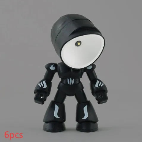 Mini mecha robot hero LED night light with adjustable arms on a desk.