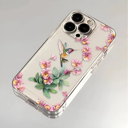 Flower Magpie fine hole all-inclusive TPU iPhone case in transparent or transparent black, shockproof and anti-fingerprint