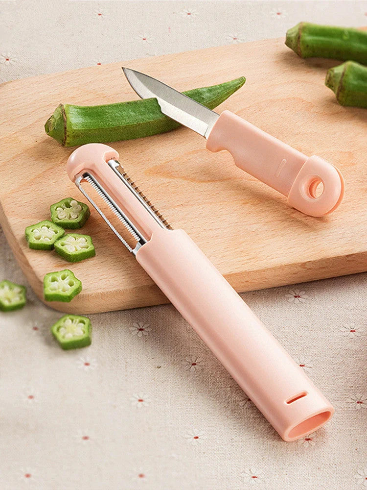 Portable stainless steel peeler and fruit knife with ergonomic ABS handle