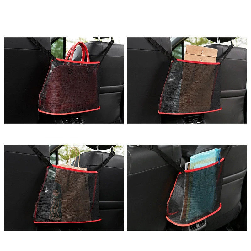 Car mesh bag organiser in red and black, dimensions 40x12x26cm