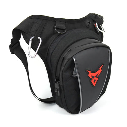 0105MC motorcycle leg bag in 1200D Oxford cloth shown in grey colour with crossbody strap