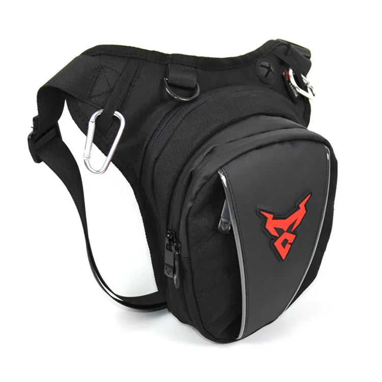 Motorcycle riding crossbody shoulder waist leg bag made from durable 1200D Oxford cloth with dimensions 29cm × 29cm × 10-15cm designed for convenient on-bike storage in four colour options: red, blue, green, or grey.