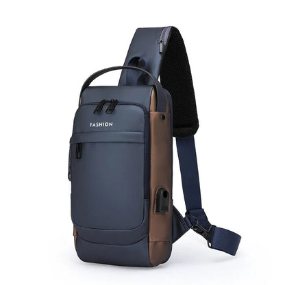 Password lock men's leisure bag in Oxford cloth, 31x17x7cm, vertical square, waterproof, black and brown colour options