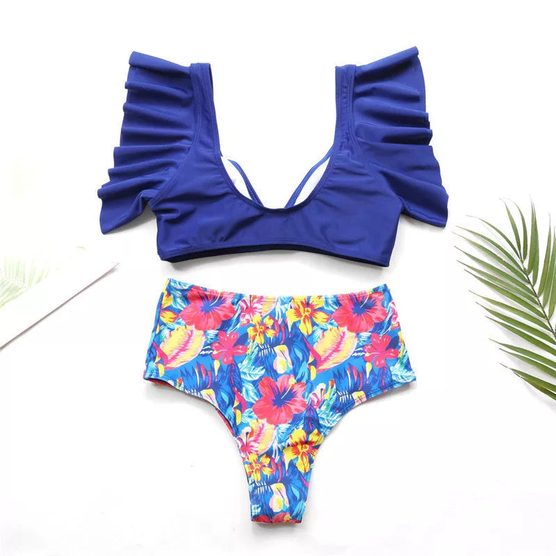 Women's two-piece swimsuit in red, yellow, or blue, lightweight polyester