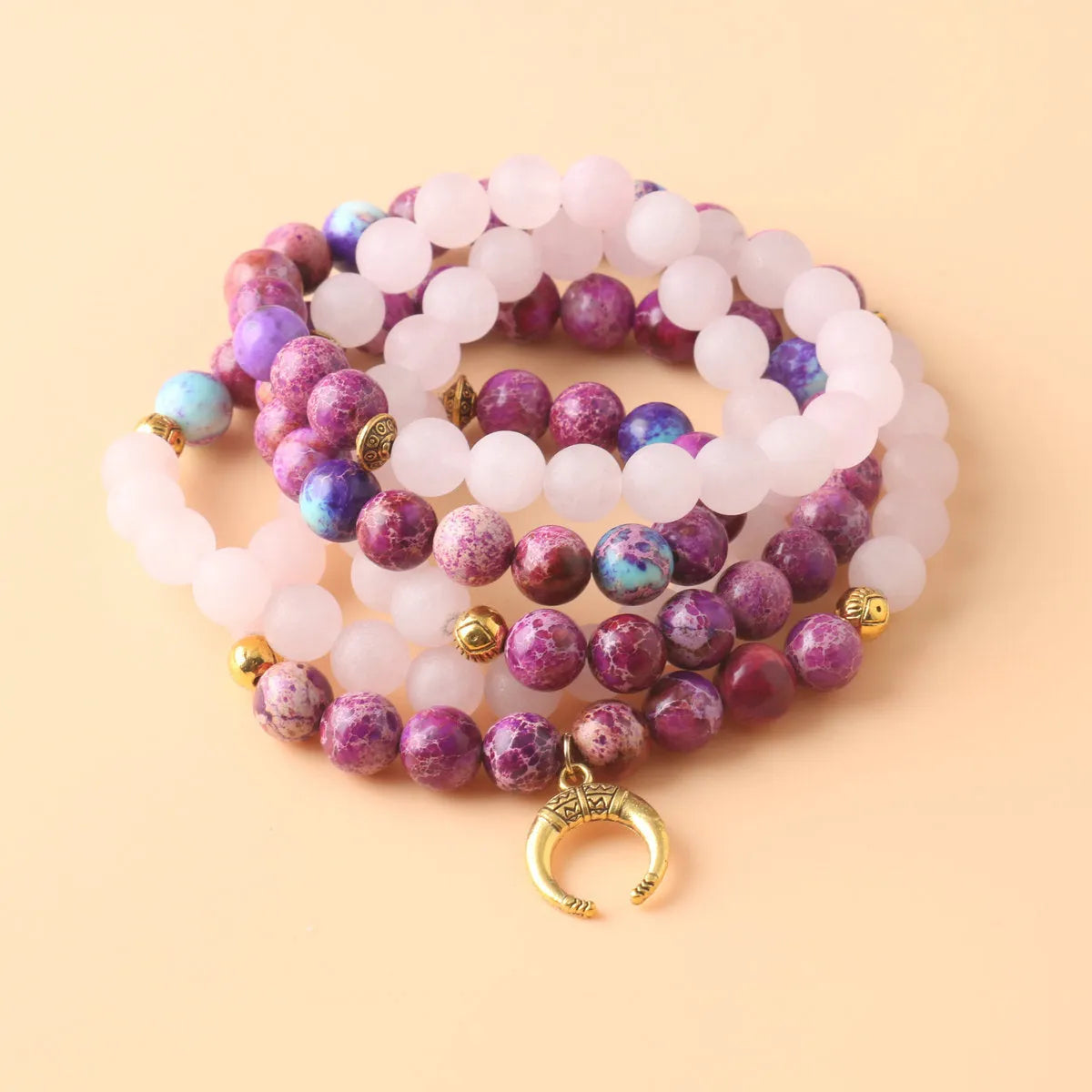 Personalised pendant necklace with round pink Emperor Stone crystal beads on a silver chain.