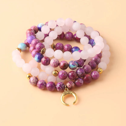 Personalised pendant necklace with round pink Emperor Stone crystal beads on a silver chain.