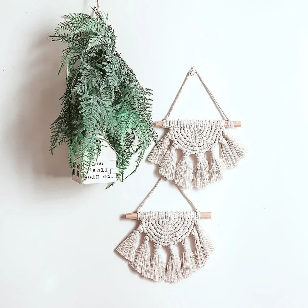 Hand-woven cotton linen tapestry 20x25cm with Nordic geometric patterns for wall decoration