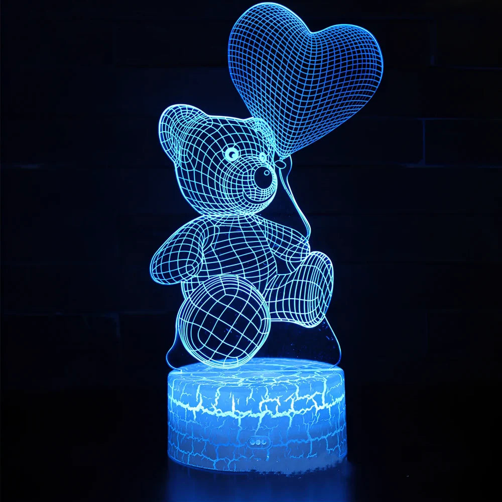 3D acrylic teddy bear LED night light with 16 colour options and remote control