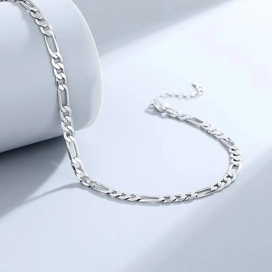 S925 Sterling Silver Hip Hop Anklet Bracelet Unisex White Gold Color