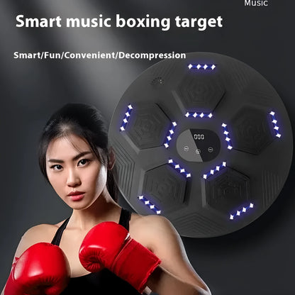 Smart music boxing machine reaction target hanging on wall with boxing gloves