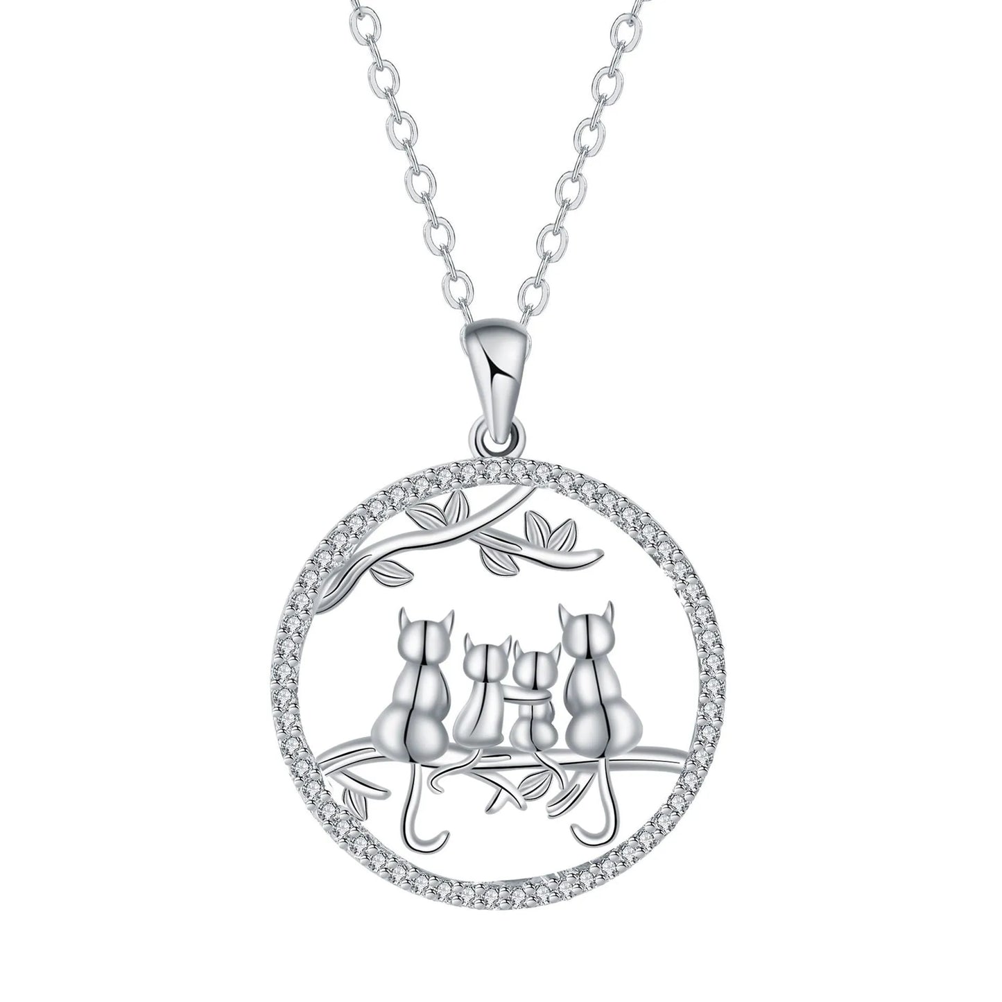 Four kitten necklace with copper pendant and cross chain, cat design jewellery