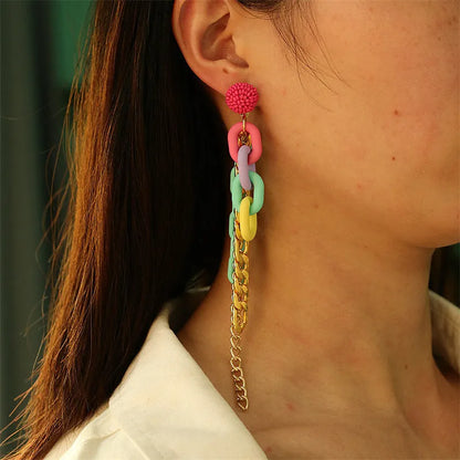 Handmade bohemian shell tassel earrings for women with colourful flower and geometric drop design