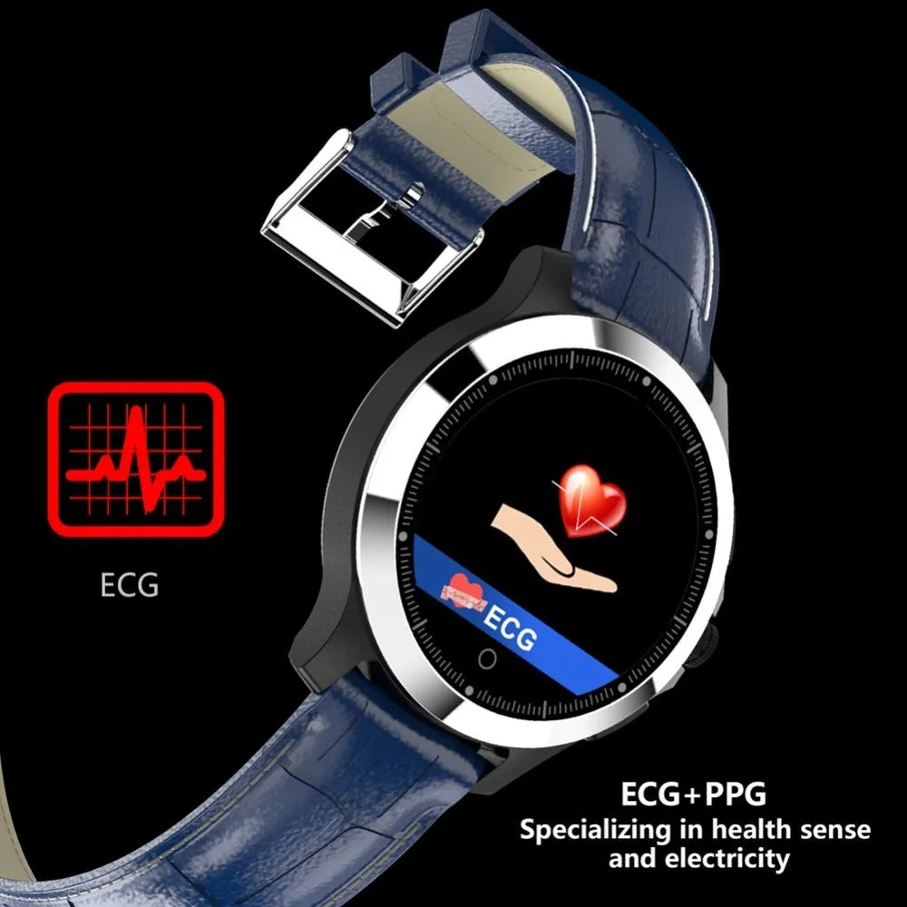 W8 ECG smart bracelet with stainless steel body and TPU strap in black, brown or coffee colour