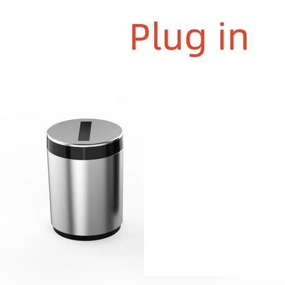 Silver aluminium intelligent induction ashtray with automatic opening lid for car and home use.