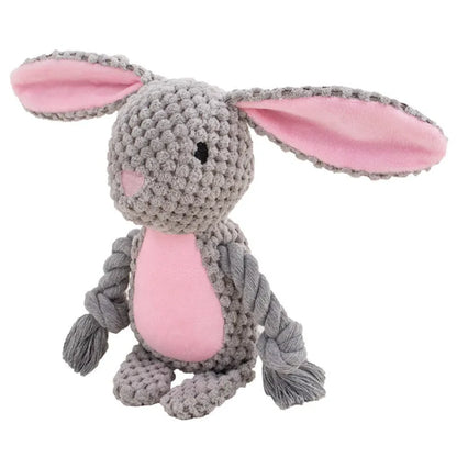 Hippo design plush dog toy with sound feature and cotton rope interior for interactive tug training