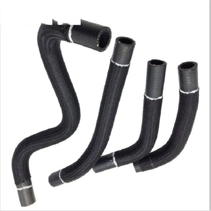 Black self-winding polyester mesh sleeve for automotive wire and hose protection, shown in various diameters.