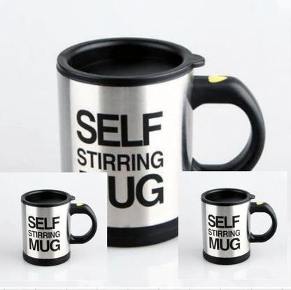 Self-stirring magnetic mug in stainless steel with food-grade PP plastic lid