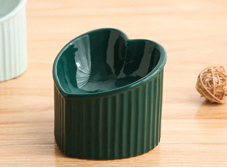 Elevated ceramic pet bowl with tilted design for comfortable and healthy feeding