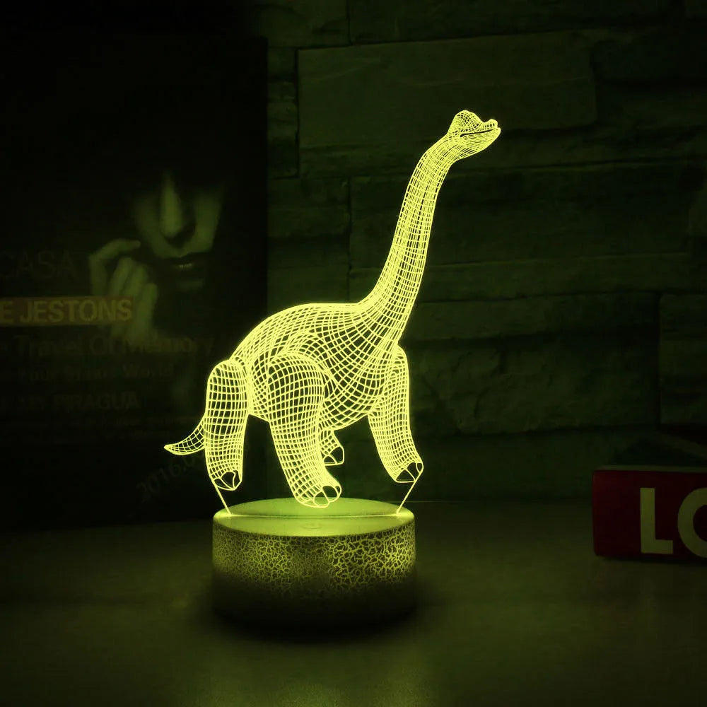 Colourful dinosaur 3D night light with LED effects on acrylic panel and ABS base