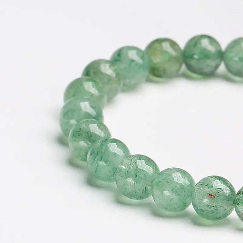 Green strawberry quartz crystal bracelet with geometric design and auspicious patterns